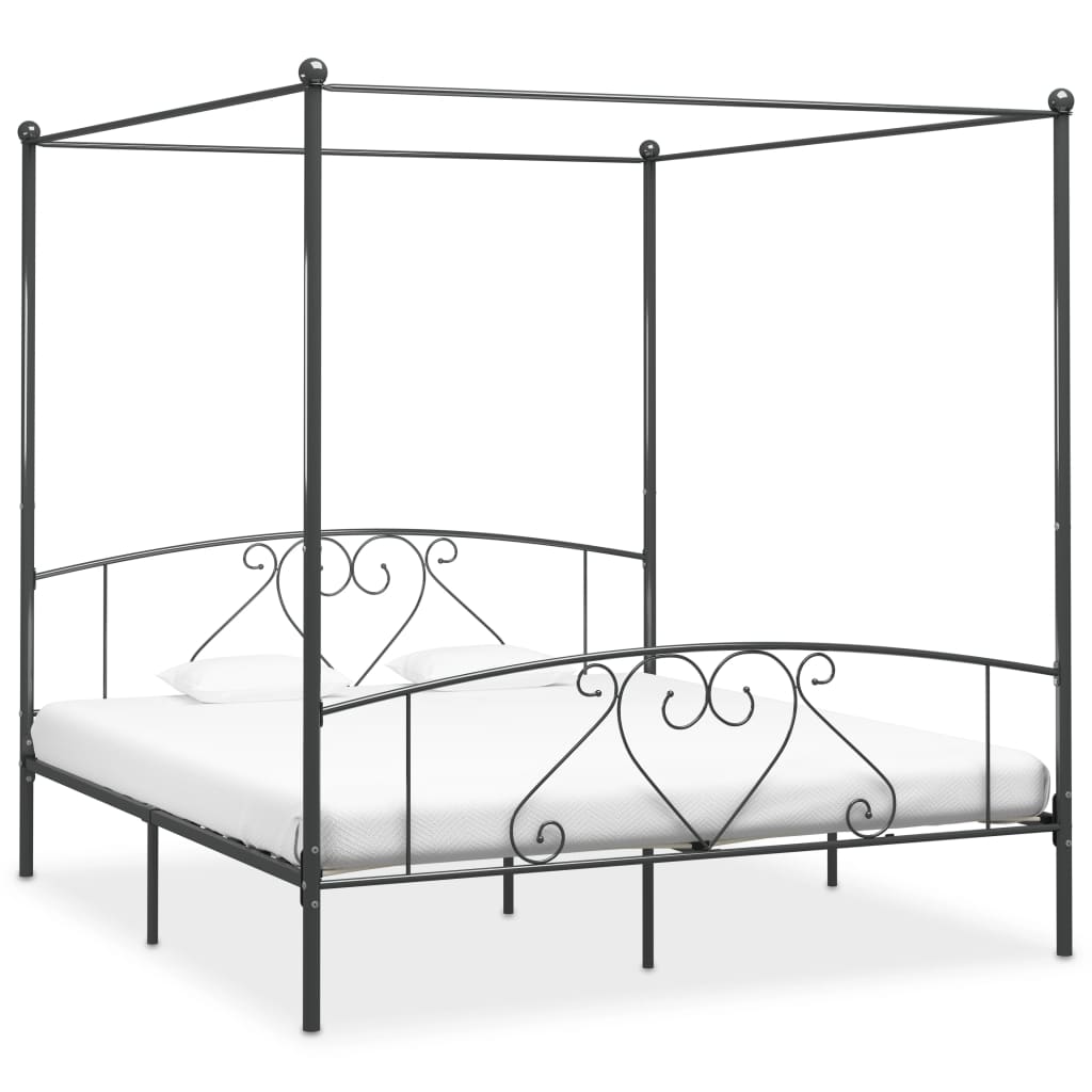 284445 vidaXL Canopy Bed Frame without Mattress Grey Metal 180x200 cm Super King